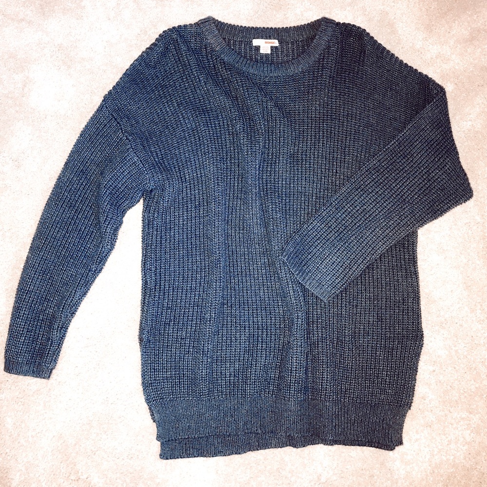 women’s thick, blue, knit sweater